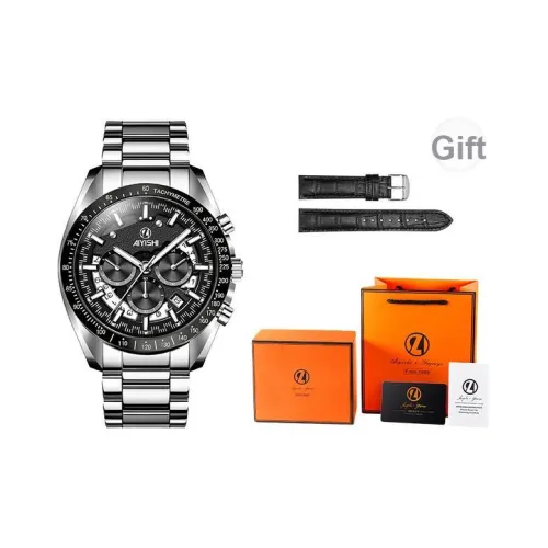 AIYISHI Кварцевый механизм стальной ремешок унисекс черный циферблат