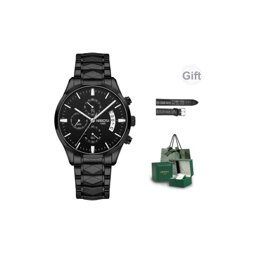 NIBOSI 1985 Кварцевый механизм ремешок из нержавеющей стали часы для мужчин черный циферблат