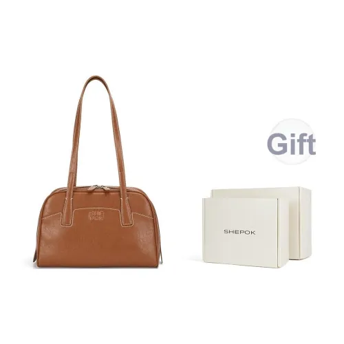 SHEPOK Растительное дубление Коровья кожа Сумка для боулинга Сумка на плечо Женская Карамель Черный