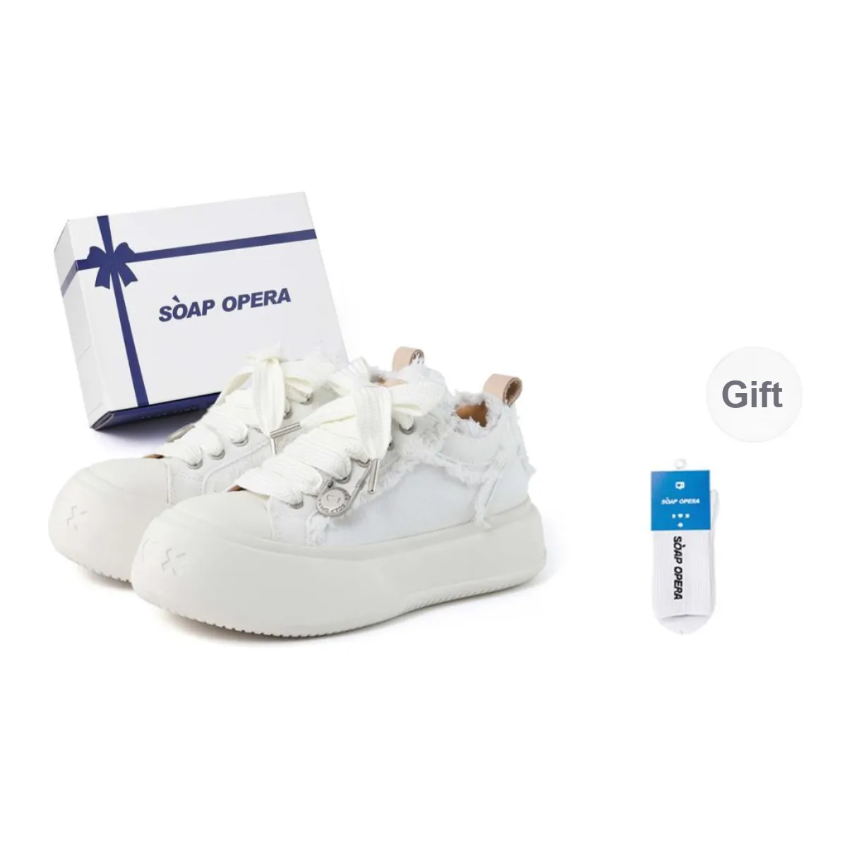 SOAP OPERA Anti Slip And Wear Resistant Height Increasing Low Top Canvas Skateboard Shoes 5cm Unisex Box