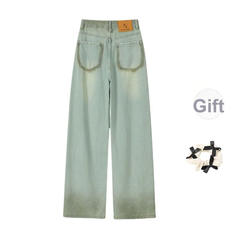 CPAURA Jeans Women's Blue Jeans+Belt+Bowknot Hair Tie Comes With-1