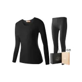 Women's Matching Set (Black) Thickened and Fleece-Lined/Lace Round Neck/Shopping Bag Included
