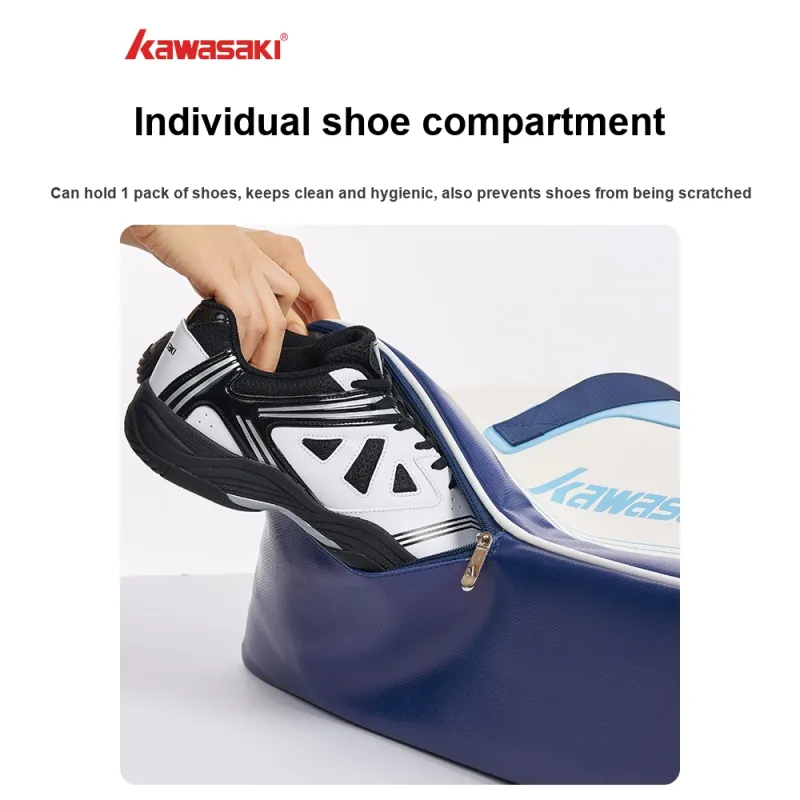 Kawasaki Individual Shoe Compartment Portable Crossbody Badminton Racket Bag Unisex Blue White-2