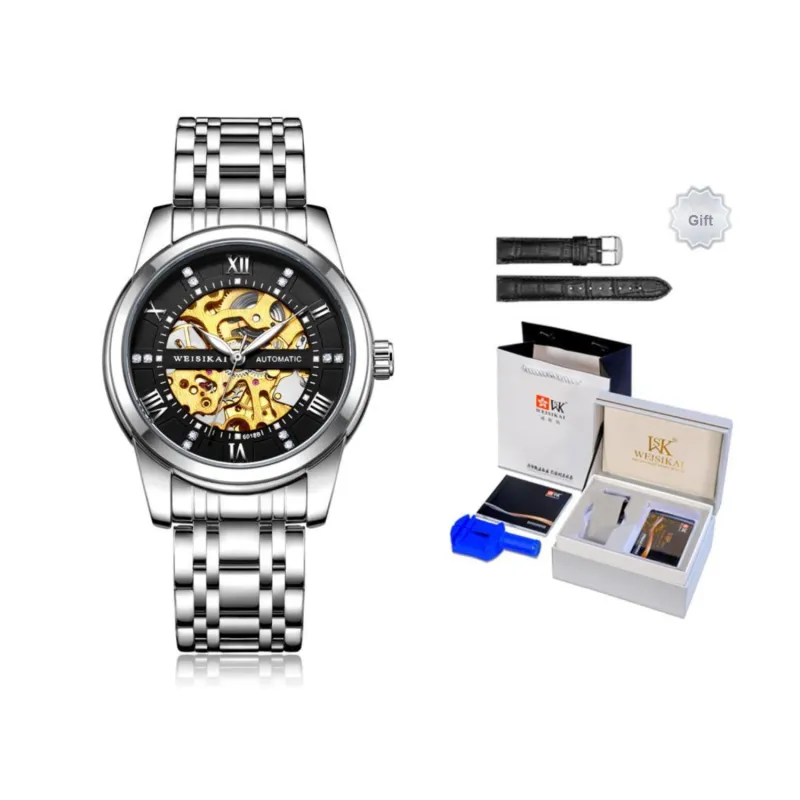 WSK Mechanical Movement Stainless Steel Watchband Men's Watches White Dial-12