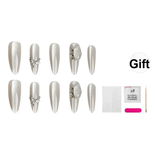 JIABITU Серый Стекло Ромб False Nail Длинный Заостренный Телесный Однотонный Coquette