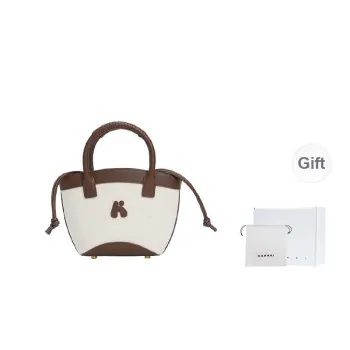 Karkki Rain Dew Linen Basket Bag, Handbag, Crossbody Bag Medium Size Women's Brown