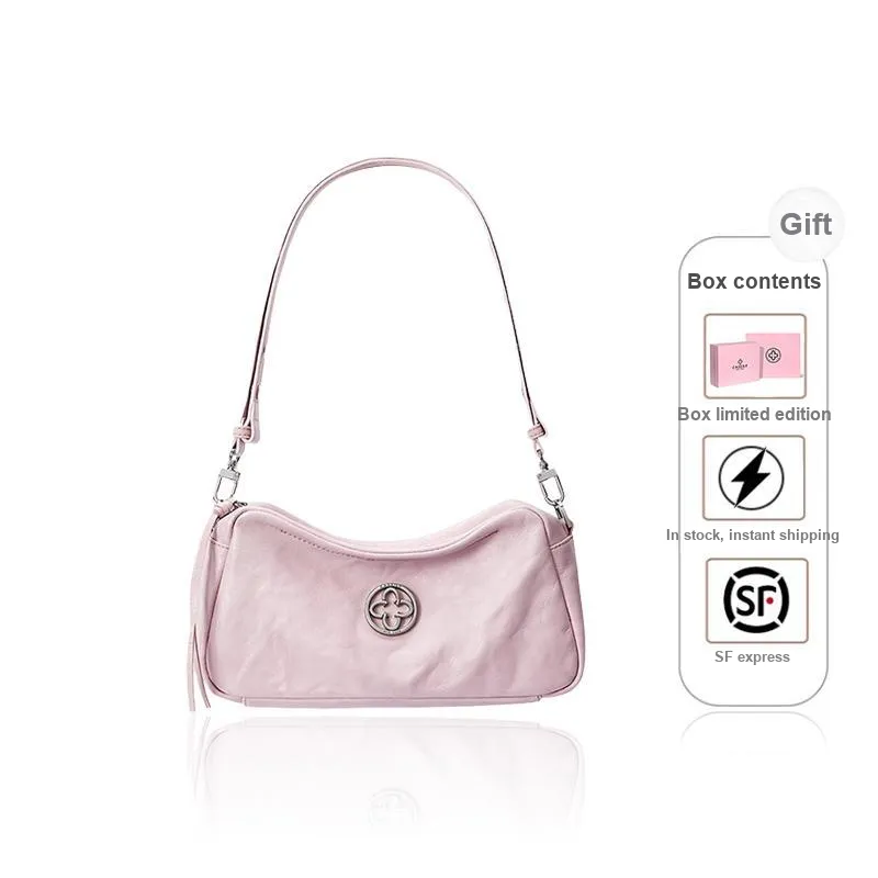 CASSILE Top Grain Cow Leather Shoulder Bag Medium Size Women's Cherry Blossom Pink-0