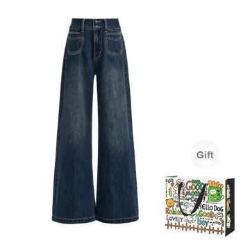 OURUOKE Jeans Women's Vintage Blue Pants Shopping Bag