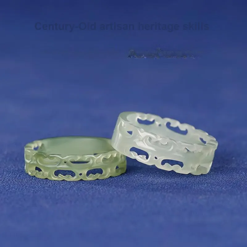MY WORLD BEGINS AND ENDS WITH YOU Hetian Jade Rings Pale Greenish White Jade Unisex-6