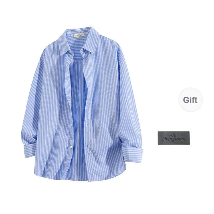 LIVINGTOWN Shirt Unisex Blue White Stripes-6