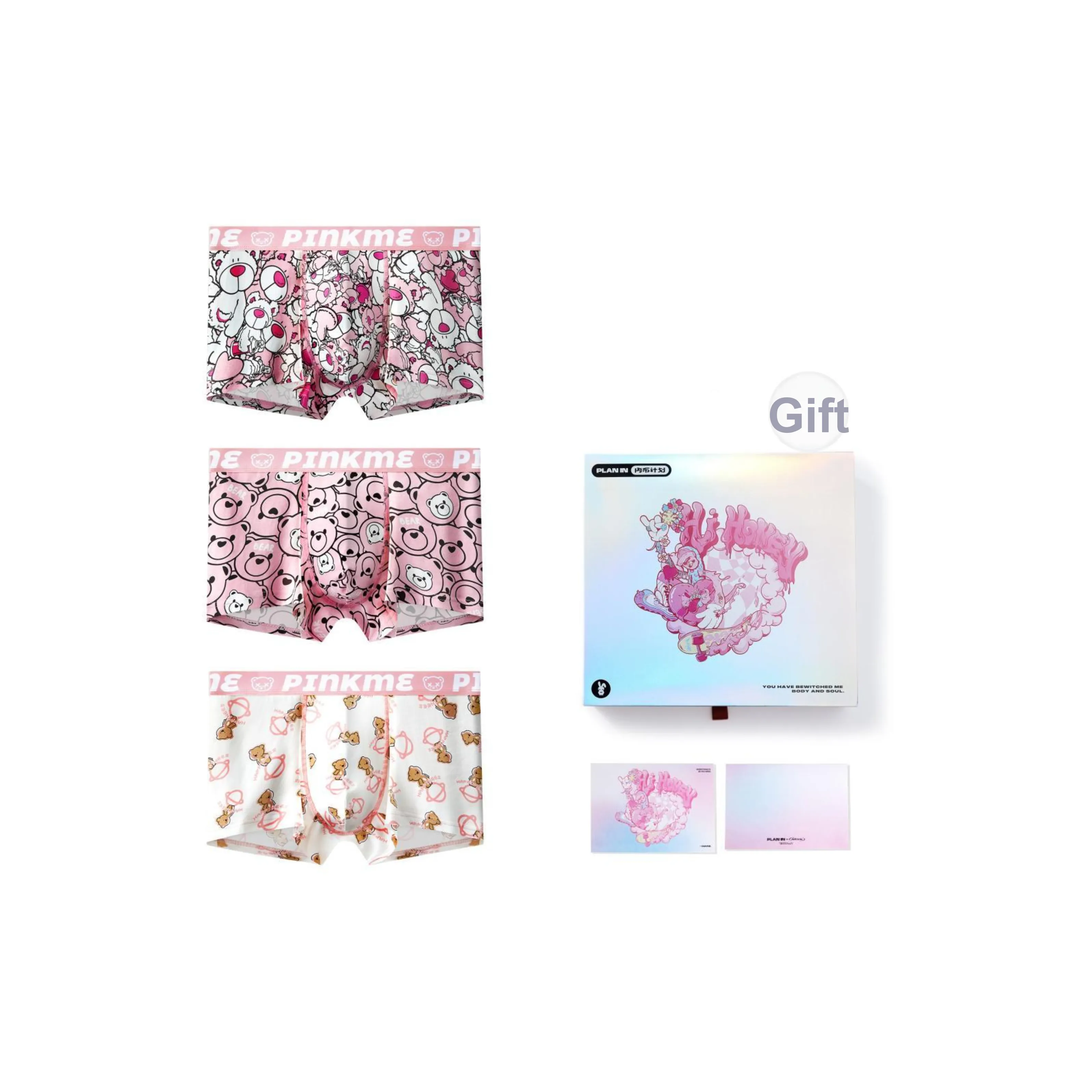 PLAN IN Нижнее белье Подарочная коробка Мужской 3 шт Розовый Naughty Bear
