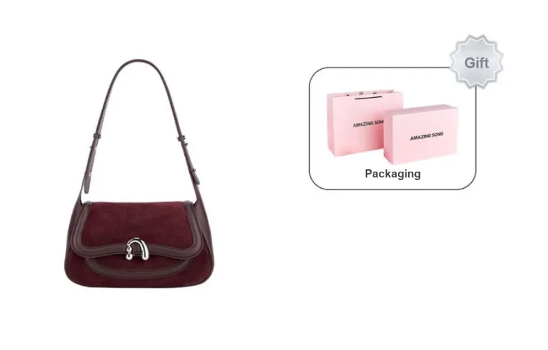 AMAZING SONG Cow Leather Nubuck Handheld Bag Saddle Bag Shoulder Bag Women's Black/White/Green/Red-37