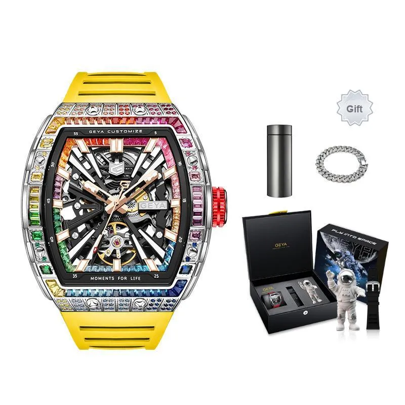 GEYA China Aerospace ASES Collaboration Aerospace X Rainbow Mechanical Movement Watch Men's Watches Cut Out Dial-10