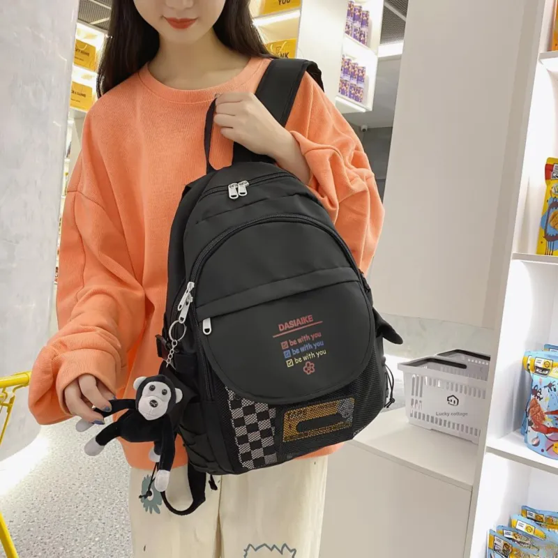 OURFUN Nylon Backpack Regular Unisex Ivory/Black/Pink/Navy Blue-3
