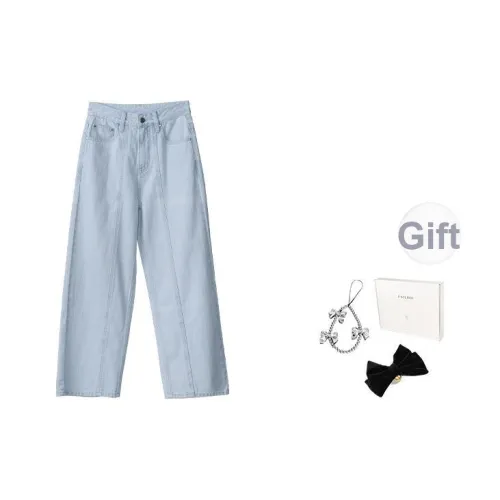 Fstudio Летний Корейский стиль Маленький HIGH RISE Утягивающий 100% хлопок Прямой крой Повседневный Джинсы Женские