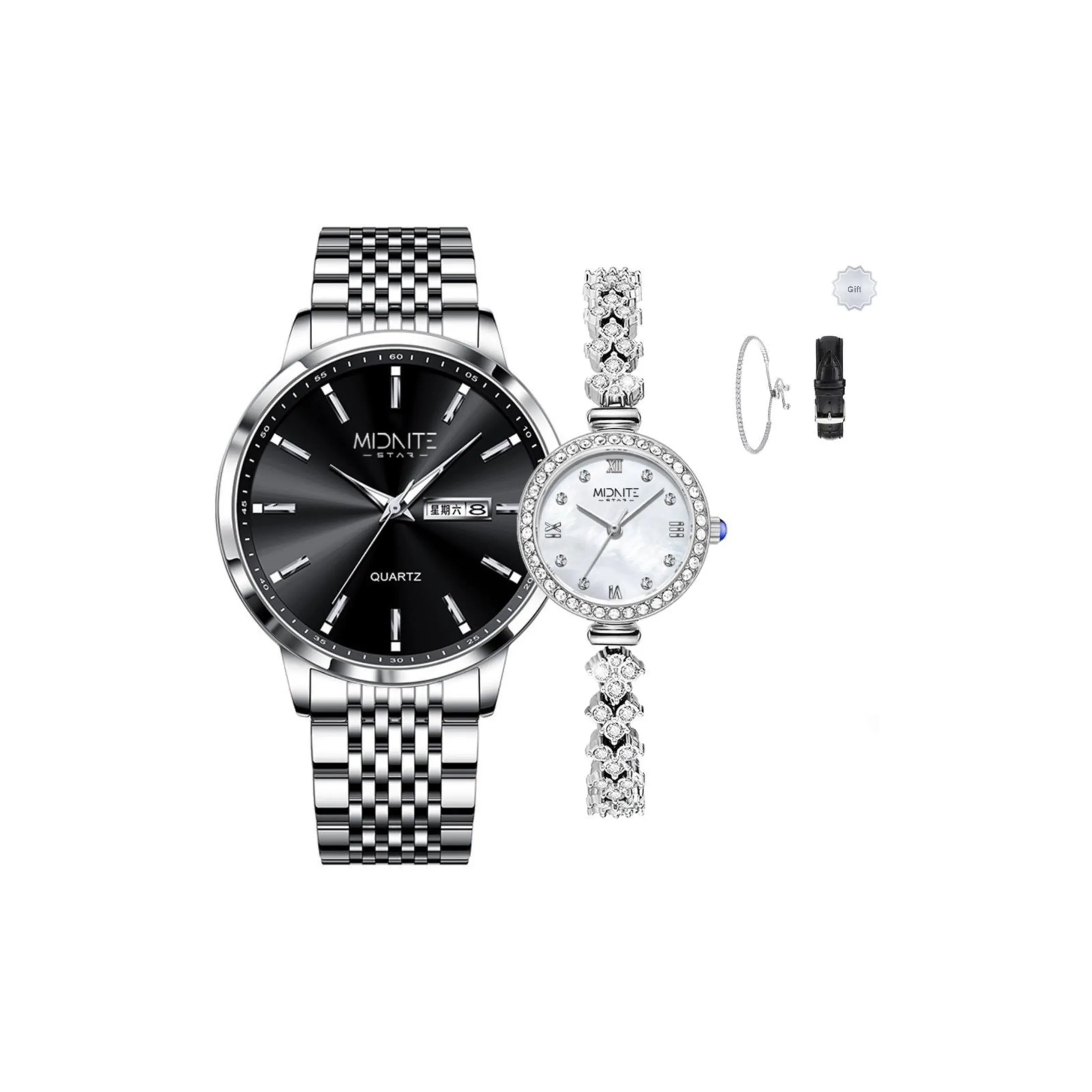 Midnite Star Кварцевый механизм ремешок из нержавеющей стали унисекс черный циферблат
