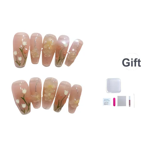 A Few More Cute Ледяной Прозрачный Телесный 3D Эффект Тюльпан False Nail Трапециоид Длинный Розовый Однотонный Французский