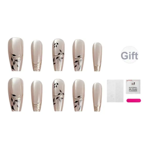 JIABITU Позолоченный Черный лист False Nail Трапециоидальный Длинный Однотонный Размытый Новый китайский стиль