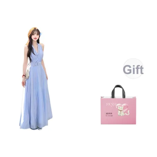 SKYA Без рукавов Платье Женское Синее