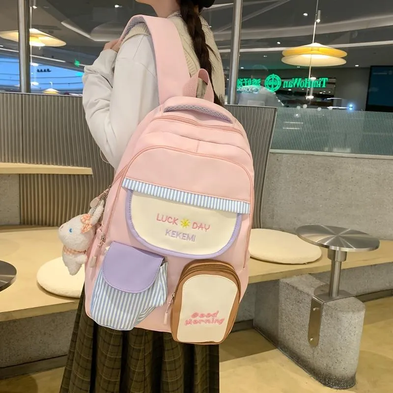 Travel Nylon Backpack Regular Women's Black/White/Yellow/Pink/Blue-2