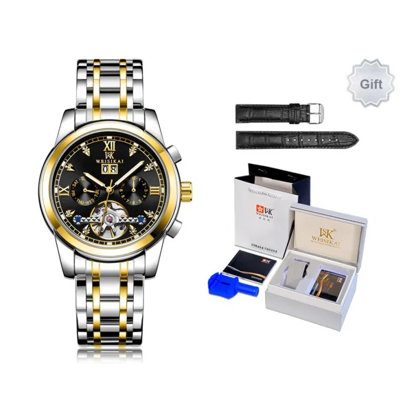 WSK Mechanical Movement Steel Strap Women's Watch White Dial-5