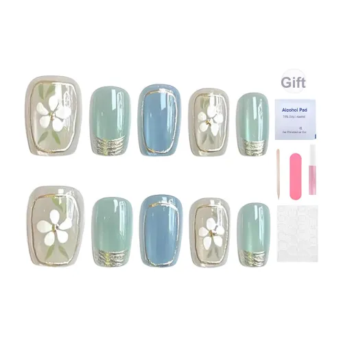 BDQC Ледяной синий Ледяно-зеленый Камелия Традиционный китайский стиль Новый китайский стиль False Nail Короткий LADDER