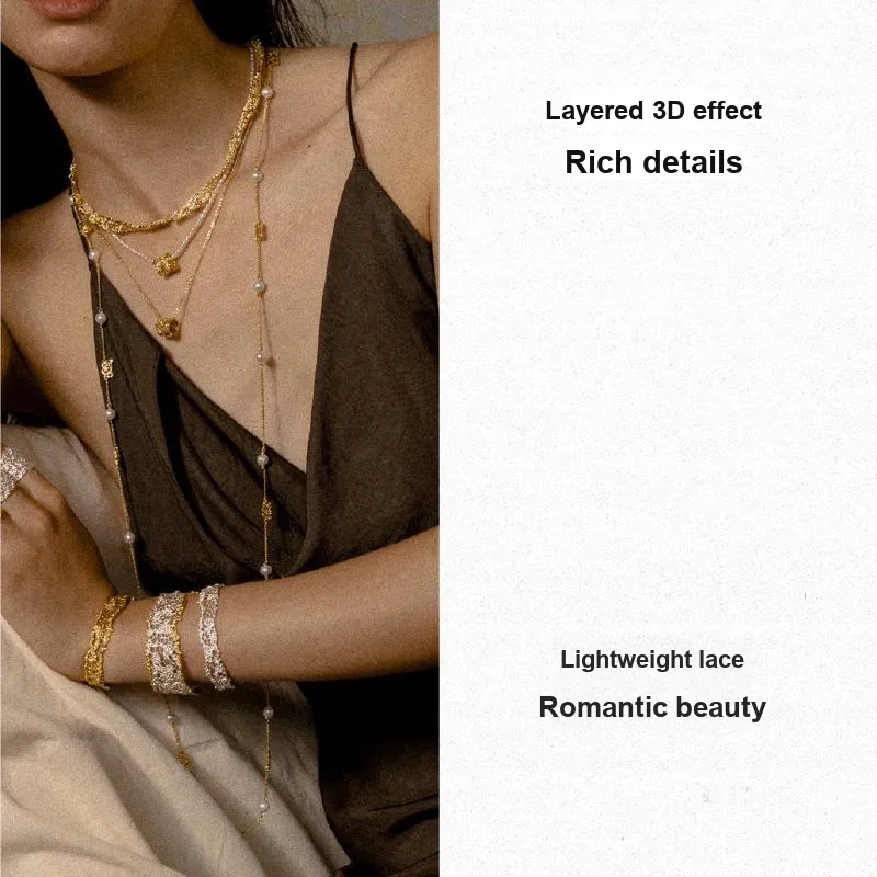 OOAK Levis Lace Collection 18K Gold Plated Pearl Necklace, Box Women's-3