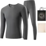 Men's V-Neck Clothing Sets (Downpour Gray)-Thermal Fleece/Seamless High Elasticity/3A Antibacterial