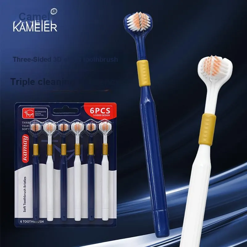 KAMEIER K192 Blue White Three Sided Toothbrushes Soft Gum Protection With Soft Bristles 6 Pcs Pack-2