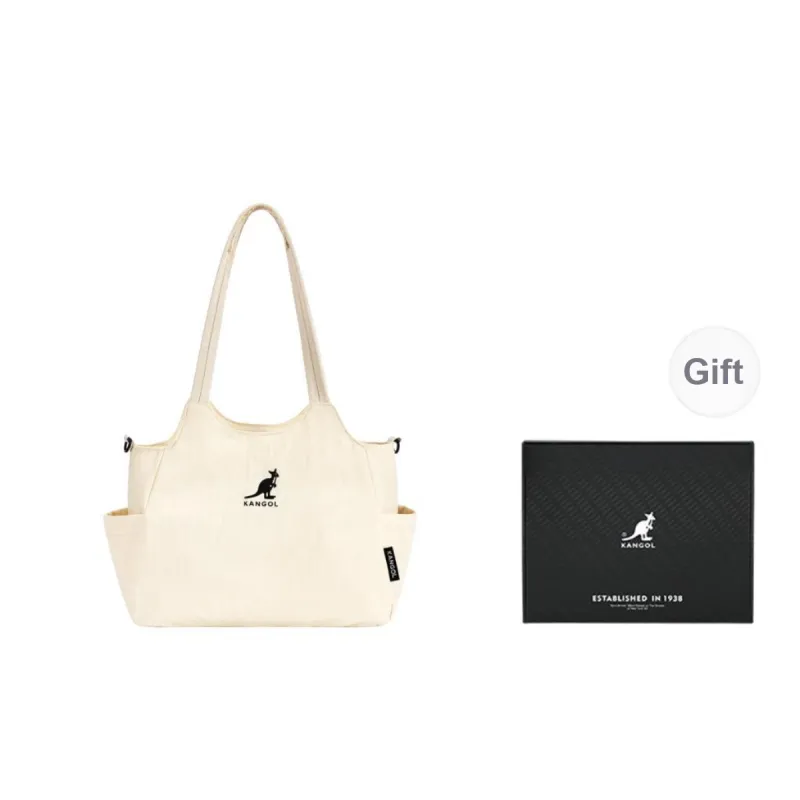KANGOL Nylon Tote Bag, Shoulder Bag Medium Size Unisex Light Gray/Ivory White/Peach Pink/Black-7