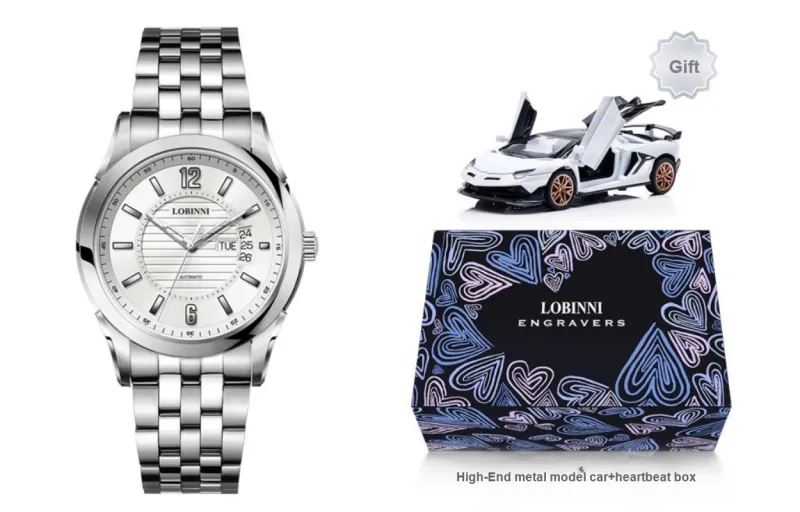 LOBINNI L Automatic Mechanical Movement Genuine Leather Strap Watch Men's Watches Silver Dial-9