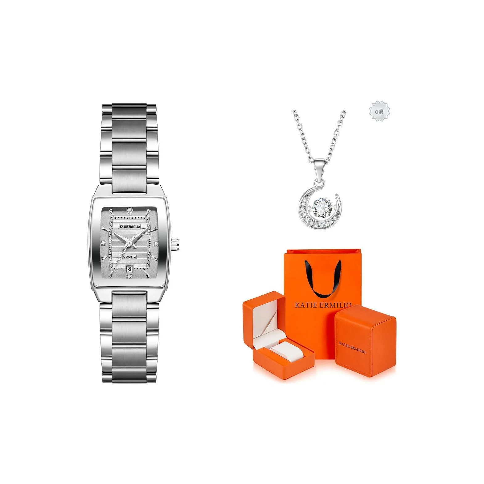 Katie Ermilio Women's Watch Кварцевый механизм Серый циферблат Романтическая коробка