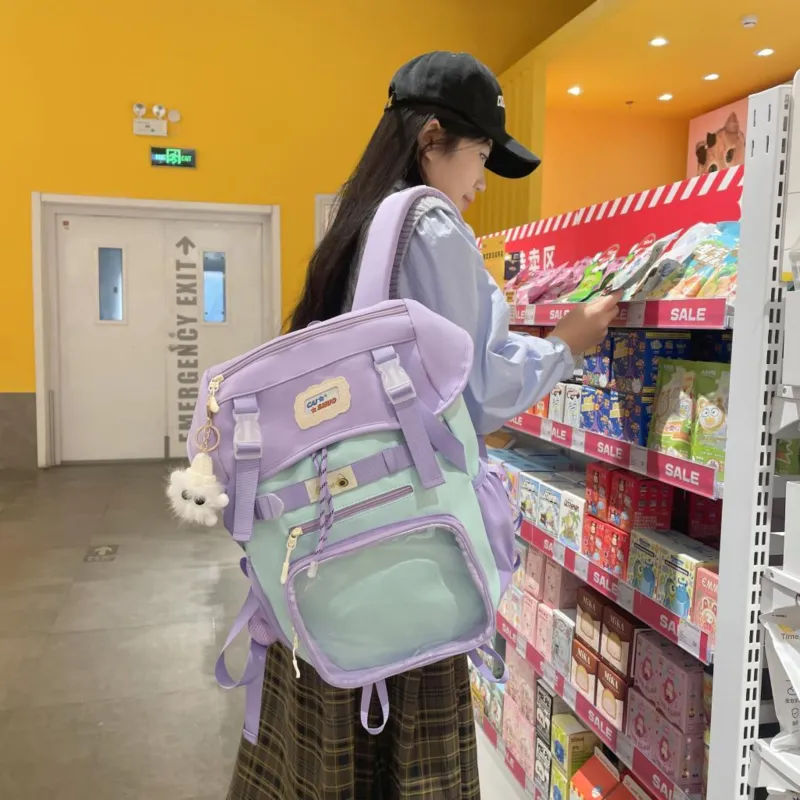 URBAN FOREST Nylon Backpack Regular Unisex Purple/Yellow/Green-1