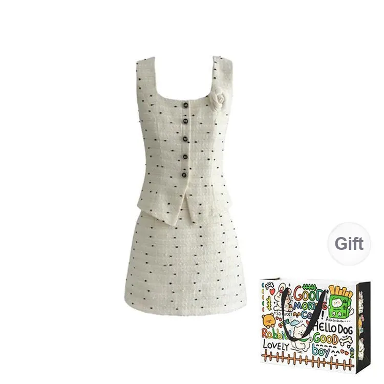 DEDY Two Piece Skirt Sets Women's White Set Shopping Bag-0