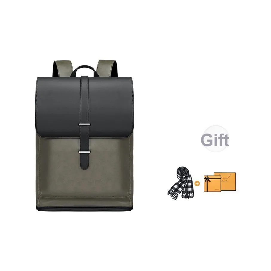 MashaLanti PU Leather Water Resistant High School And College Student Backpack Medium Size Men's Black/Green
