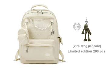 Land Gulls Nylon Fabric Backpack Medium Size Unisex Mint Green/Beige
