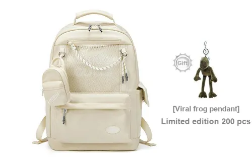 Land Gulls Nylon Fabric Backpack Medium Size Unisex Mint Green/Beige