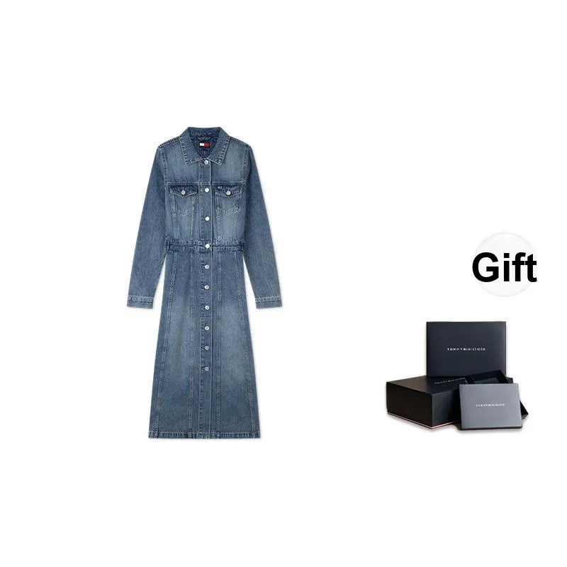 Tommy Hilfiger Long Sleeved Dress Women's Denim Blue