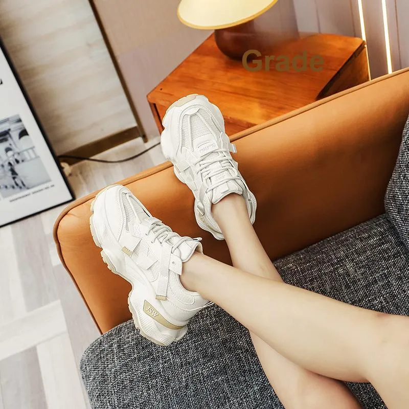 JEANSWEST Chunky Sneakers Women's Low Top White Black/Beige-10