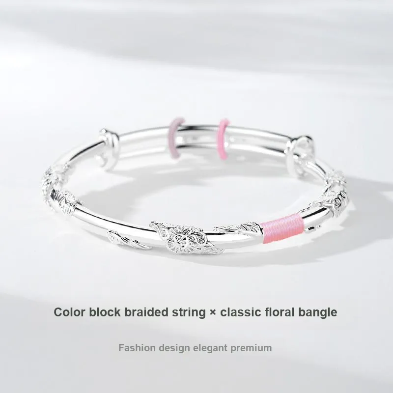 Fu Ru Ji Niche Luxury Advanced Sensory Flower Wealth Zodiac Year Red String Solid Hand Accessory Bangles Women's-2