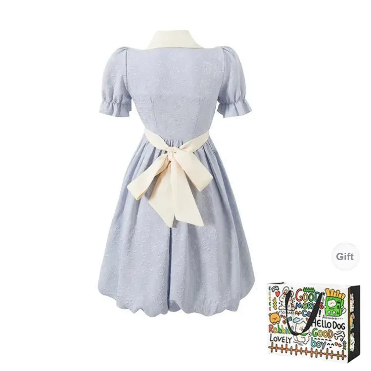 HAPG Short Sleeved Dress Women's Cream Blue-1