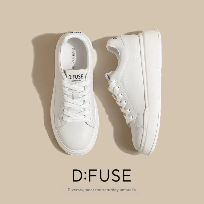 D FUSE SCANDINAVIA White Sneakers Height Increasing Lightweight Low Top Skateboard Shoes 5.5cm Women's White-3