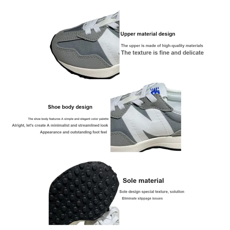 New Balance NB 327 Anti Slip Wear Resistant Low Top Kids' Running Shoes Gray White Grade School-5
