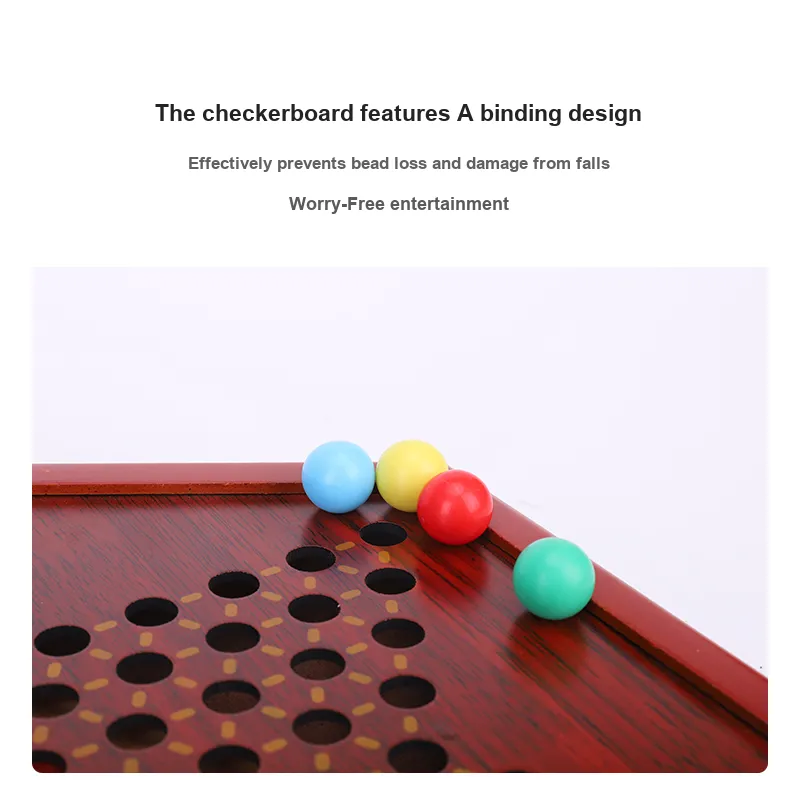 Imono Checkers Glass Beads Educational Marble Checkers Adults Premium Large Size Hexagonal Wooden Checkers Board Games-9