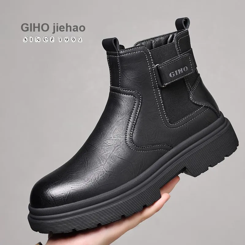 GIHO Ankle Boots Medium Heel Men's Black-5