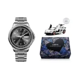 Silver Case Black Dial Silver Steel Band