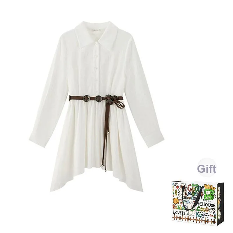 OURUOKE Long Sleeved Dress Women's White