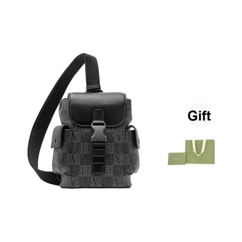 VANESSA HOGAN Monogram Корова Кожа Sling Bag Маленький Унисекс Черный