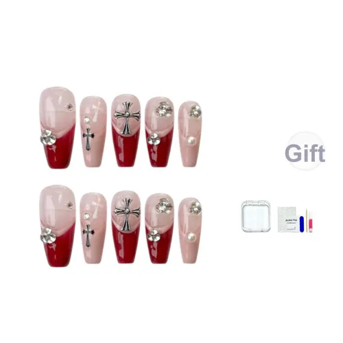 JINGCHANXUE Красный Крест False Nail Средний LADDER Западный Градиентный Французский 14мм