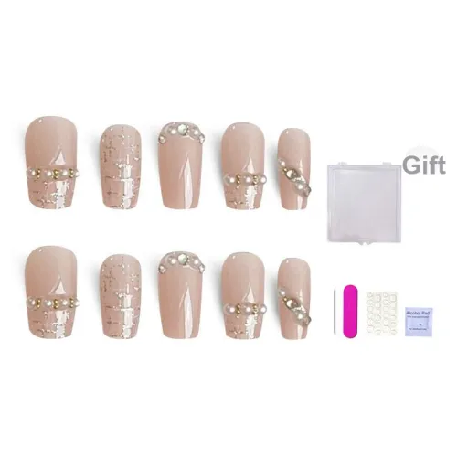 ORANOT Телесный CHANEL LIKE Роскошь Клетчатый Маленький Жемчужный Fine Ромб False Nail Короткий LADDER 16mm